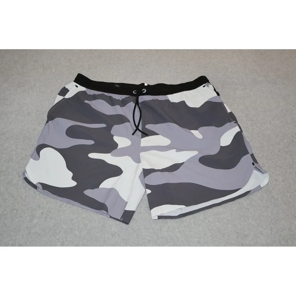 Greyson Lined Gym Shorts Stretch Mens 2XL Gray Camo Gym Workout 6.5 Inseam